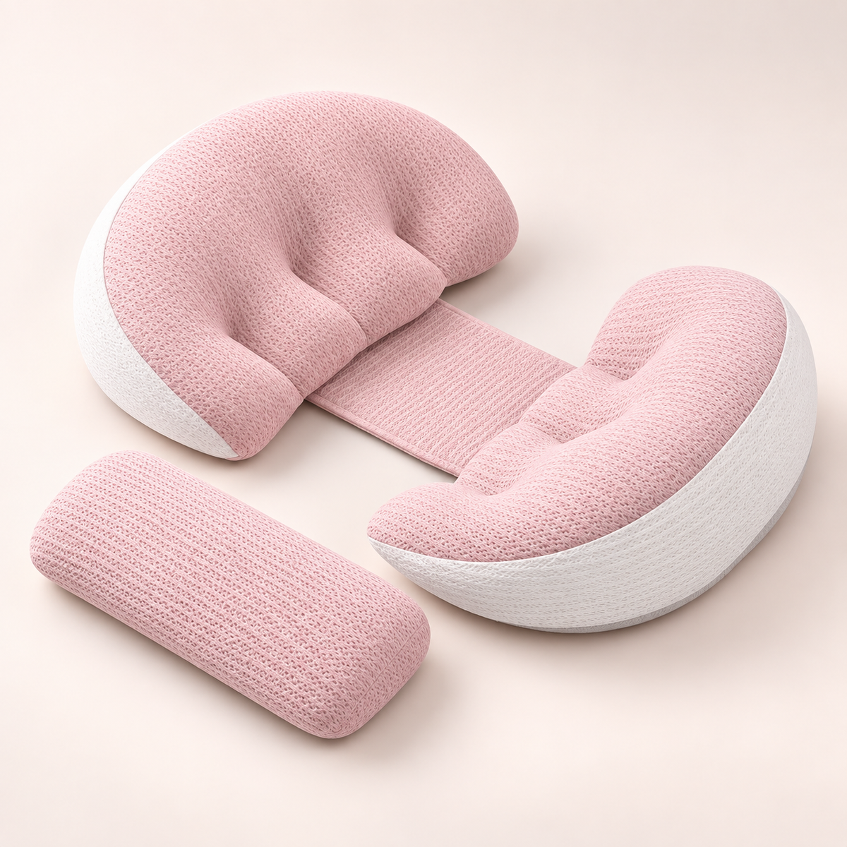 Coussin Portiboo rose complet avec deux supports reliés et petit coussin indépendant
